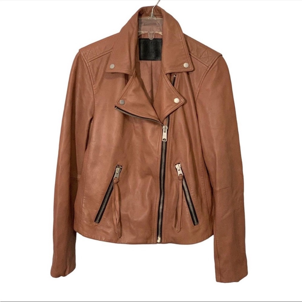 All Saints Dalby Pink or Mauve Leather Jacket - Picture 8 of 9